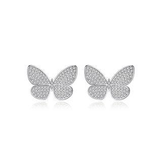 Elegant And Bright Butterfly Stud Earrings With Cubic Zirconia Silver - One Size