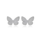 Elegant And Bright Butterfly Stud Earrings With Cubic Zirconia Silver - One Size