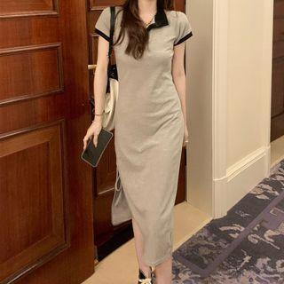Short-sleeve Contrast Trim Midi Polo Dress