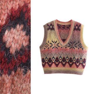 V-neck Gradient Crop Knit Vest