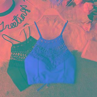 Eyelet Lace Panel Halter Camisole