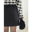 Plus Size Zip-front Pocket-side Miniskirt