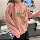 Deer Embroidered Sequined Loose Pullover
