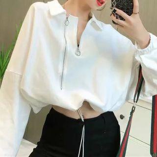 Zipped Drawstring Collared Sweatshirt
