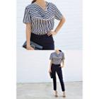 Shirred-detail Striped Top