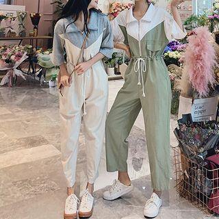 3/4-sleeve Zip Jumpsuit