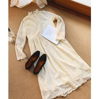 Mock-neck Laced Dress Cream - One Size