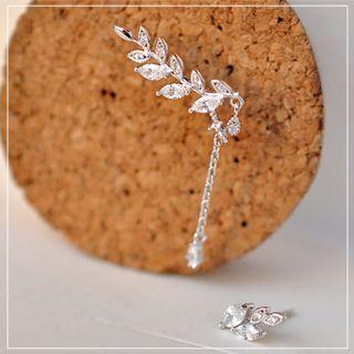 925 Sterling Silver Rhinestone Leaf Earring 1 Pair - Earrings - Sme - Non Matching - One Size
