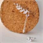 925 Sterling Silver Rhinestone Leaf Earring 1 Pair - Earrings - Sme - Non Matching - One Size