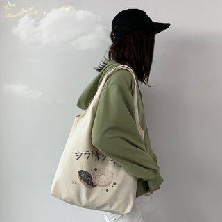 Donut Print Canvas Tote Bag Off-white - One Size