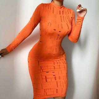 Long Sleeve Distressed Bodycon Dress
