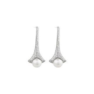Sterling Silver Fashion Bright Geometric Freshwater Pearl Earrings With Cubic Zirconia Silver - One Size