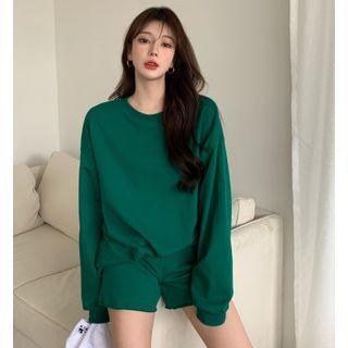 Plain Loose-fit Sweatshirt / High-waist Shorts