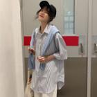 Plain Long-sleeve T-shirt / Striped Elbow-sleeve Shirt