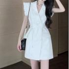 Sleeveless Double-breasted Frill Trim Blazer Dress