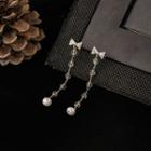Rhinestone Bow Freshwater Pearl Dangle Earring 1 Pair - As Shown In Figure - One Size