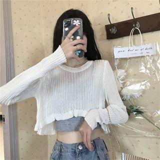 Plain Striped Knit Long-sleeve Top