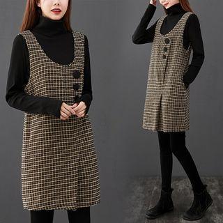 Plaid Mini A-line Overall Dress