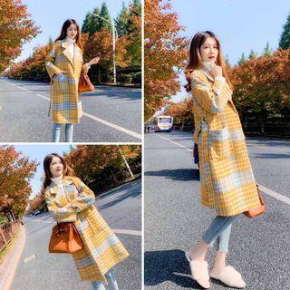 Long Sleeve Plaid Woolen Coat