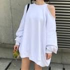 Striped Ripped Off Shoulder Long-sleeve T-shirt