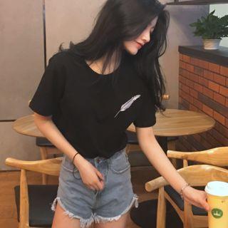 Feather Embroidered Loose-fit Short-sleeve T-shirt