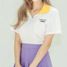 Contrast-collar Lettering Polo Shirt