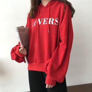 Lettering Print Hooded Loose-fit Pullover