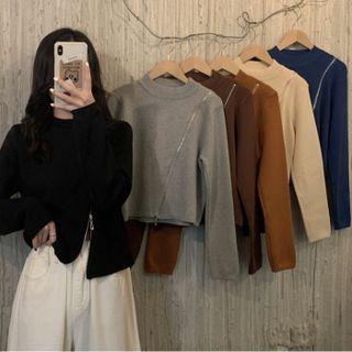 Plain Zip Knit Crop Top