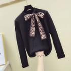 Leopard Print Bow Mock-neck Sweater