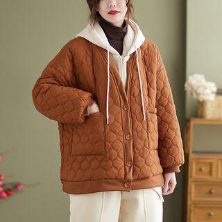 Quilted Button-up Jacket Caramel - One Size