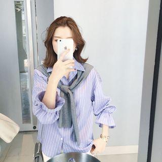Mock Two-piece Striped Long-sleeve Shirt