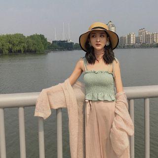 Plain Pleated Cropped Tank Top