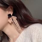 Sterling Silver Ribbon Stud Earring 1 Pair - Black & Brown - One Size