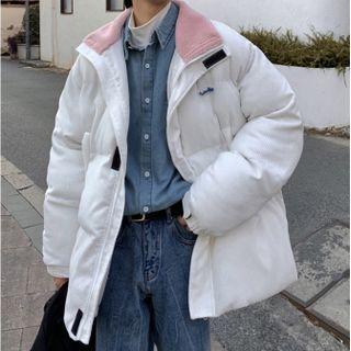 Fleece Trim Corduroy Padded Zip Jacket