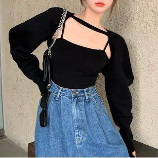 Puff-sleeve Cropped Top / Spaghetti Strap Top