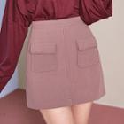Flap-pocket Stitched A-line Mini Skirt