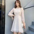 Long-sleeve Heart Pattern A-line Chiffon Dress