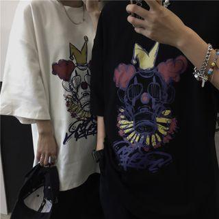 Elbow-sleeve Joker Print T-shirt