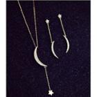 Rhinestone Crescent Drop Earrings / Necklace