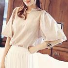 Split-neck Balloon Sleeve Blouse