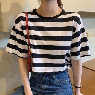 Striped Short Sleeve Crop T-shirt
