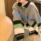 Color Block Cardigan Color Block - Gray & Green - One Size