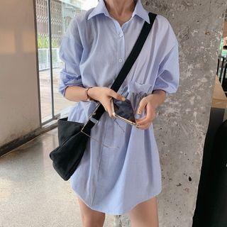 Short-sleeve Striped Shirtdress As Shown In Figure - One Size