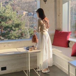Buttoned Tiered Maxi Skirt