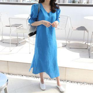 Plus Size Tie-sleeve Linen Dress