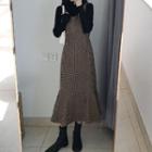 Ruffle Hem Midi Sheath Overall Dress / Long-sleeve Top