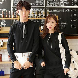 Couple Matching Set: Lettering Strap Half Zip Hoodie + Sweatpants