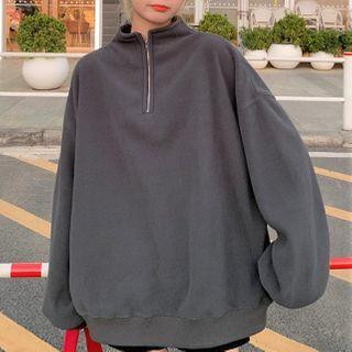 Loose-fit Half-zip Plain Sweatshirt