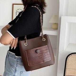 Crocodile Grain Panel Chain Crossbody Bag