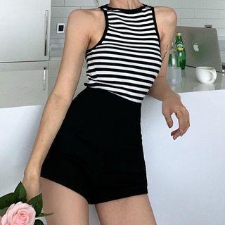 Striped Tank Top / High-waist Hot Pants